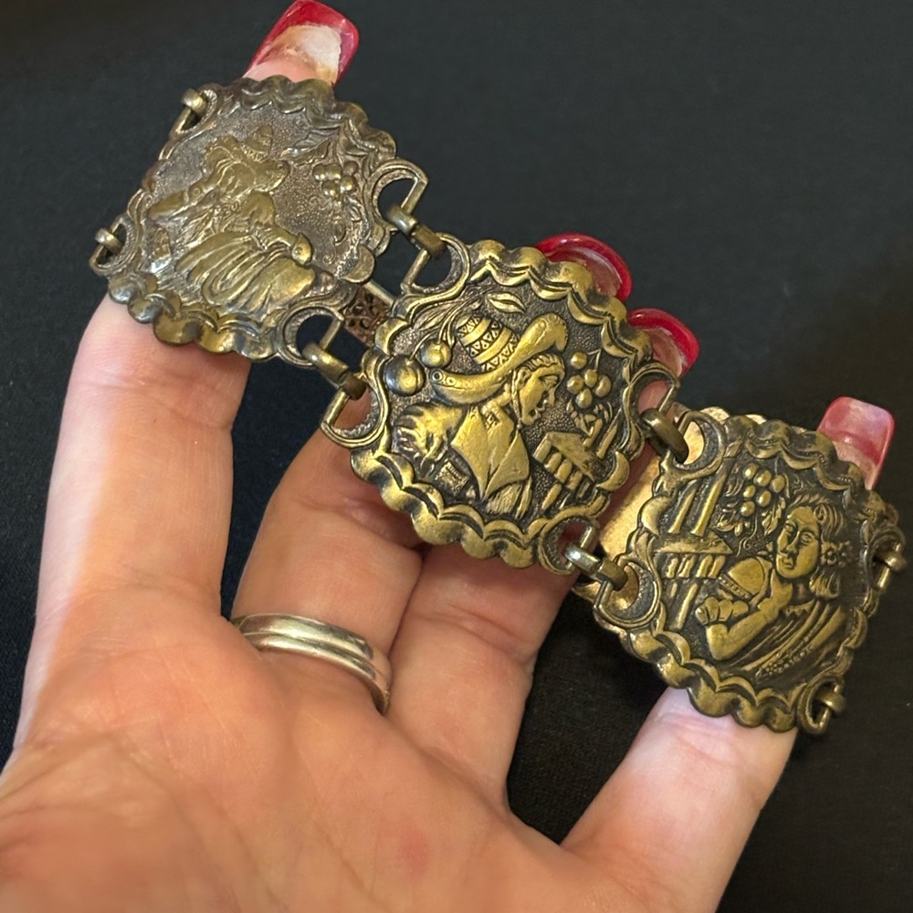 Vintage bracelet, rare, engraved with scenes